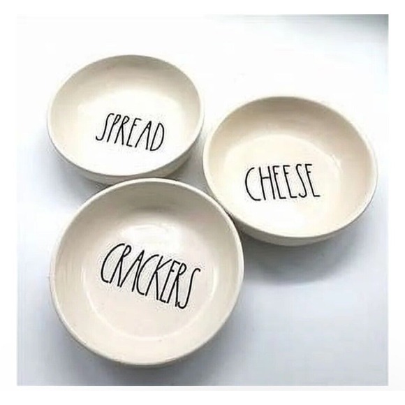 Rae Dunn Other - Rae Dunn 3 Piece Crackers Cheese Spread Bowls with Wooden Tray New Without Box